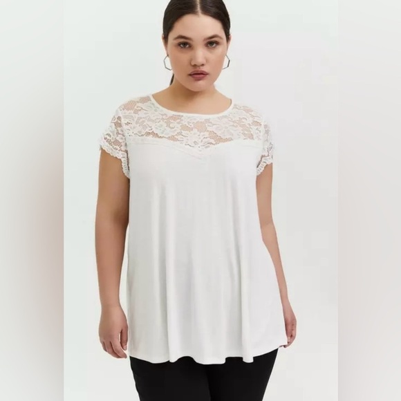 torrid Tops - Torrid|White short sleeve Lace Overlay Top,size 4X•••plus size dressy blouse